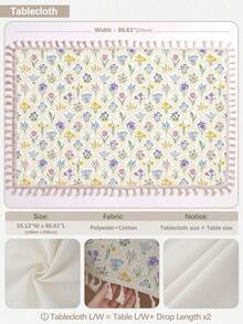MEMNUN 1pc Tulip Orchid Floral Pattern Printed Tassel Tablecloth, Polyester Cotton Artistic Fresh Print Pattern Dining Table Cover, Suitable For Long Table, Round Table, Dining Table, Coffee Table, Picnic, Vanity Dust Cover - Multicolor - View 13