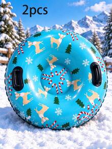 4/3/2/1pc Inflatable Snow Tube With Handle, Heavy Duty Adult Sled, Round Snow Slider, Non-Slip PVC Snow Float, Christmas Winter Outdoor Sports, Holiday Family Snow Games Accessory, Portable Inflatable Sled For Backyard Skiing - Multicolor - View 12