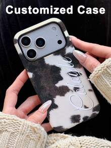 GIIPPA 1pc Customized Name Cow Print Element Phone Case, 2D Printed Phone Case, Personalized Name Customization, Film Matte 2-In-1 Phone Protective Cover, Compatible With IPhone 18/17/16/15/14/13/12/11, Compatible With Galaxy S26 S25 S24 Ultra/Plus/Fe, Valentine's Day Gift, Birthday Gift, Christmas Gift, New Year Gift - Multicolor - View 6