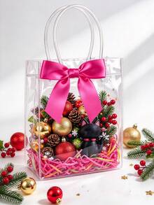 2/8/16pcs Transparent Plastic Gift Bags, Reusable PP Material, With Handle And Bow, Suitable For Wedding, Bridal Shower, Birthday Party, Gender Reveal Party, Small Business And Other Occasions, Mother's Day (Rose Red) - Multicolor - View 5