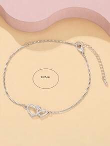 1pc Delicate Zirconia Double Heart Anklet, Suitable For Women To Wear On Vacation, Beach And Daily Occasions - Silver - View 4
