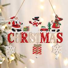 1pc Christmas Wooden Hanging Ornament, Gnome Pattern With Snowflake And Bell Pendant, "WELCOME" Letter Design, Rustic Christmas Tree/Door/Wall/Window Home Decor, Suitable As Christmas Gift - / - View 15