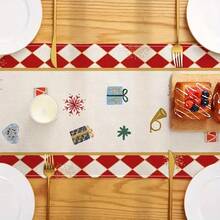 1pc Table Runner, Minimalist Christmas Tree Forest Design With Stars And Snowflakes, Indoor/Outdoor Holiday Tablecloth, Dirt-Resistant And Oil-Resistant, Suitable For Kitchen, Dining Room And Christmas Party Decor - Multicolor - View 7
