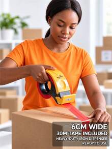 1pc 6cm Heavy Duty Tape Dispenser With 30m Tape, Single-Handed Carton Sealing Tool And Cutter, Ergonomic Tape Gun For Shipping, Moving, Warehouse, Packaging - Multicolor - View 6