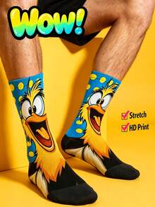 Cool 360° Printed Men's Socks - Streetwear Socks,Cartoon Monster,Funny Bird,Colorful,Funny Socks, Fit Daily, Holiday & Party Occasions,Father's Gift - Blue - View 1