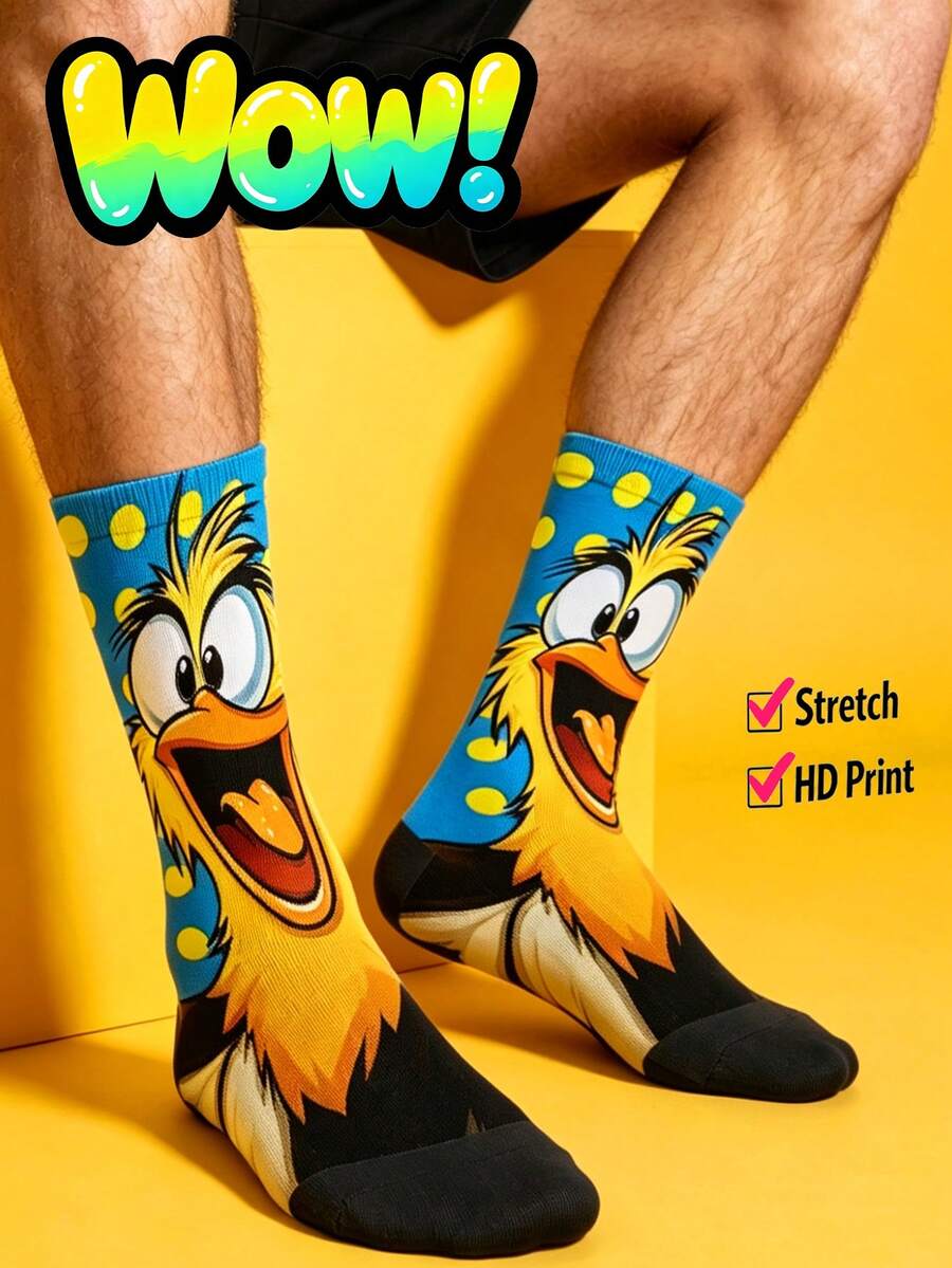 Cool 360° Printed Men's Socks - Streetwear Socks,Cartoon Monster,Funny Bird,Colorful,Funny Socks, Fit Daily, Holiday & Party Occasions,Father's Gift - Blue - View 1