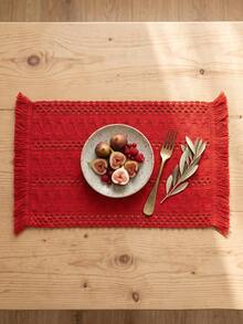 Tapete rectangular de estilo campestre estadounidense tejido en verde, mantel decorativo para mesa de cocina y comedor para reuniones familiares - Rojo - Ver 3