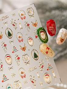 1 Sheet 5D Embossed Christmas Nail Stickers Retro Gold Frame Santa Snowman Reindeer Bow Self-Adhesive Nail Art Decals Winter Manicure DIY Decoration - Multicolor - View 5