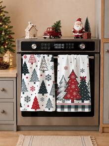 2PCS Kitchen Towels, Christmas Hand-Drawn Simple Christmas Tree Pattern Kitchen Towels Dish Cloths, 40*60cm Rectangular Microfiber Cleaning Kitchen Towels, Perfect For Kitchen, Dining Room And Bathroom Use, Christmas Kitchen Decor, Home Decor, Neighbor Housewarming Gift, Dish Cloth - White - View 5