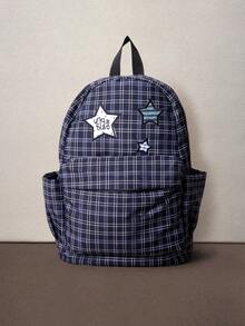 Hatastic 1 chiếc ba lô nhiều ngăn họa tiết kẻ caro ngôi sao, túi đi học dung tích lớn, phù hợp du lịch, mua sắm, nghỉ dưỡng, quà tặng Giáng Sinh - Nhiều màu - Xem 1