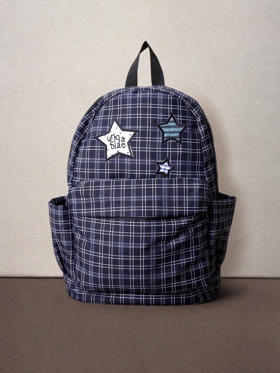 Hatastic 1 chiếc ba lô nhiều ngăn họa tiết kẻ caro ngôi sao, túi đi học dung tích lớn, phù hợp du lịch, mua sắm, nghỉ dưỡng, quà tặng Giáng Sinh - Nhiều màu - Xem 1