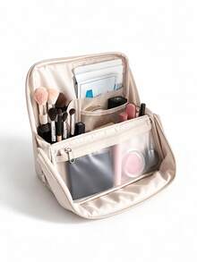 Lightweight PU Travel Makeup Bag With Detachable Compartments, High-Quality Stand-Up Portable Cosmetic Organizer, Spacious Beauty Storage Box, Suitable For Business Travel, Camping, Bathroom, And Daily Makeup Additions - Multicolor - View 11