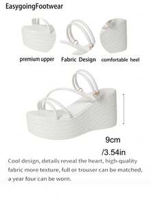 Plus Size Women's Casual Outdoor Platform Strap Sandals, Breathable Comfortable Soft Bottom Daily Wedge Heeled Slippers,Spring Summer Outfits - White - View 8