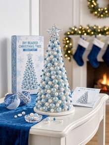 1 Set DIY Pearl Effect Beaded Christmas Tree Handmade Kit, 5 Styles Available, Shiny Star Topper, Holiday Party Christmas Tabletop Decor, Fireplace And Shelf Display Christmas Home Decoration, Handmade Christmas Gift - Multicolor - View 3
