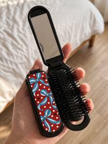1PC Black Folding Travel Hair Brush With Mirror, Retro Y2K Dachshund ...