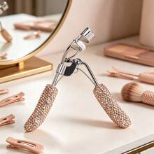 1pc Rhinestone Handle Eyelash Curler, Shiny Metal Eyelash Curler With Soft Pad, Wide Angle Curling Makeup Tool, Create Natural Lifted Lashes, Suitable For Daily Makeup And Travel - Multicolor - View 6