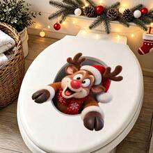 1/4pcs Christmas Probe Cartoon Toilet Stickers, With Designs Of Santa Claus And Reindeer, Waterproof Removable Bathroom Vinyl Stickers, Suitable For Bathroom Decoration During Winter Festivals And Home Parties. - Multicolor - View 7