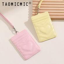Women's Sweet Heart Quilted Card Holder, Lanyard ID Card Holder, PU Portable Credit Card And Badge Holder, Suitable For Office And School - Multicolor - View 7