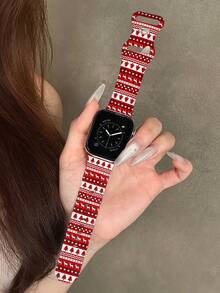1件紅色聖誕條紋圖案矽膠錶帶，兼容 38mm 40mm 41mm 42mm 44mm 45mm 46mm 49mm，時尚可愛柔軟矽膠錶帶，適用於 Ultra 2 S12 11 10 SE 9 8 7 SE 6 5 4 3 2 1，聖誕新年穿搭配件，舒適替換錶帶 - 彩色 - 查看 6