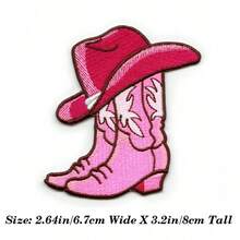 1pc Pink Mini Cow Bootie Patch, Western Cowboy Competition Embroidered Iron-On Patch - Multicolor - View 12