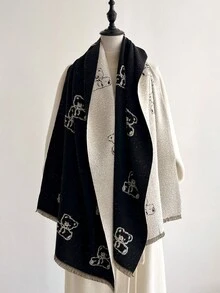 1件裝仿羊絨可愛卡通熊圖案提花保暖圍巾頸圍 女款秋冬時尚百搭冷氣披肩毯，適合搭配與裝飾 - 彩色 - 查看 14