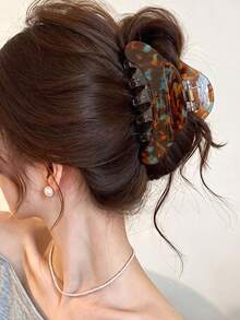 1pc Vintage Colorblock Claw Clip For Women, Versatile Back-Of-Head Hair Bun Clip, Fashionable Daily Hair Accessory - Multicolor - View 2