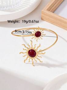 1pc Fashionable Minimalist Sun Metal Gold Arm Cuff, Elegant Versatile Design Suitable For Women's Vacation Wear - Burgundy Sun - View 4