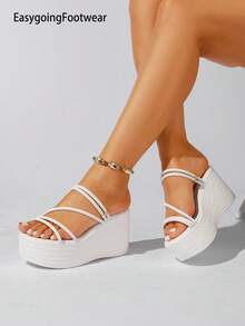 Plus Size Women's Casual Outdoor Platform Strap Sandals, Breathable Comfortable Soft Bottom Daily Wedge Heeled Slippers,Spring Summer Outfits - White - View 4