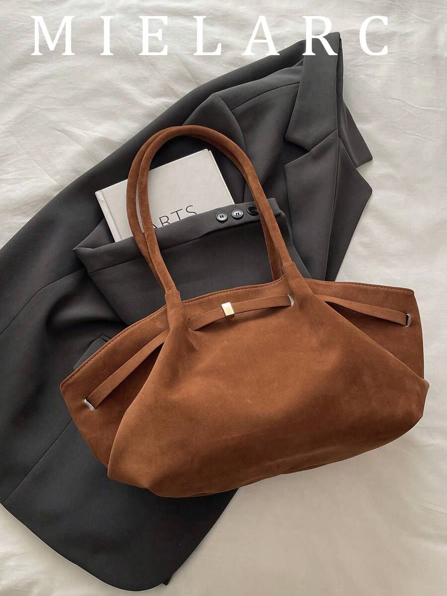 Large Capacity Suede Flannel Underarm Bag, 2026 Autumn New Fashion High-End Versatile Minimalist Casual One Shoulder Market Bag, Cross-Border - Chocolate Brown - View 1
