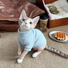 Pet High Neck Base Layer Top, Internet Celebrity Devon Rex Cat Outfit, Home Daily Photography, Devon Rex Curly Hair Cat, Sphynx Hairless Cat, Elastic Ribbed Skin-Friendly Warm Long Sleeve Top - Green - View 7