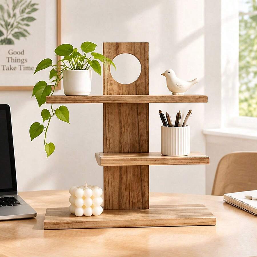 1pc Vintage Wooden Perfume Storage Rack, Multi-Layer Vintage Wooden Display Shelf, Suitable For Cosmetics, Jewelry, Tea Set, Potted Plants, Food Tray, Ideal For Home, Bathroom, Birthday Party, Family Gathering - View 1