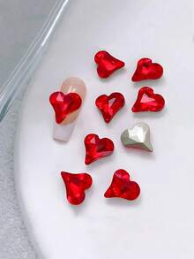 100/500Pcs/Pack K9 Twisted Heart Rhinestone Nail Art Decorations, Large/Medium/Small Sizes, Super Shiny Heart Rhinestone, Peach/White/Gradient Color Nail Supplies Nails Nail Charms Nail Gems - Red - View 3