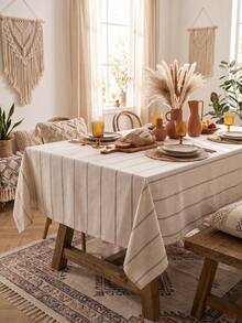 Black Stripe Simple Decorative Tablecloth, Rectangular Kitchen Decor Dining Cover, Coffee Table/TV Cabinet Decor Cloth, Household Party Table Decor Fabric, Outdoor Picnic Mat - Multicolor - View 7