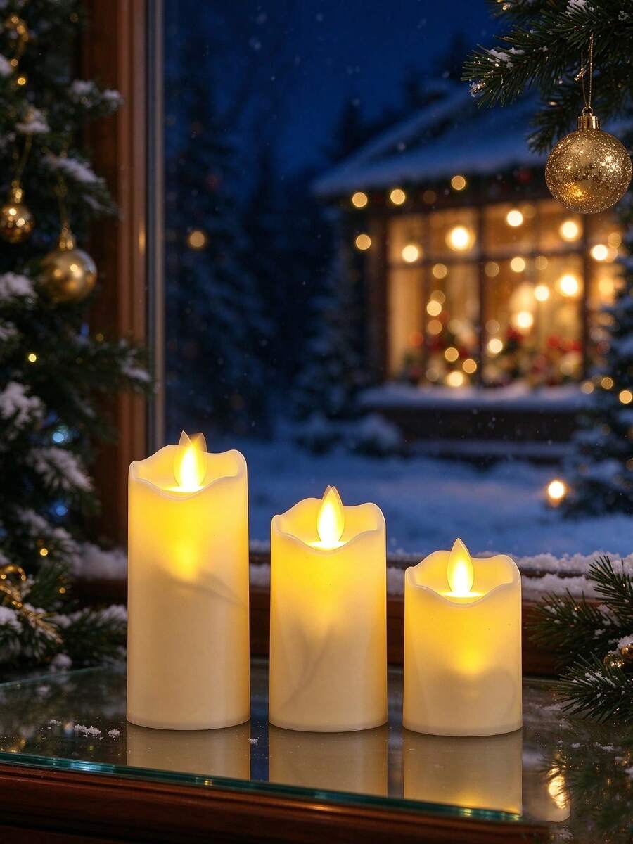 3pcs Set Holiday Atmosphere Best-Selling LED Electronic Candles - Ivory White, Plastic Pillar Candles, Electronic Candles, Tea Lights, Holiday Decoration, Party And Home Gift With Batteries, Holiday Valentine's Day Home Decor Suitable For Multiple Occasions - Wobble Head Ambient Light - View 1