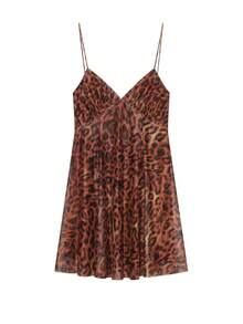 Leopard Print Women Mesh Slip Dress Club - Red - View 5