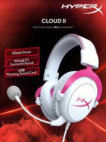 HyperX Cloud II Gaming Headset With USB Sound Card, Virtual 7.1 Surround Sound, Memory Foam Ear Cushions, Aluminum Alloy Frame, Detachable Noise-Canceling Microphone, Compatible With PC And Gaming Consoles - Pink - View 13