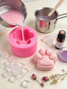 Multifunctional DIY Silicone Mold | Cat Paw + Rabbit Pendant, Cute Dual Design, Versatile Handmade Mold, Flexible And Elastic, Heat Resistant, Odorless, Easy Demolding, No Extra Oil Needed, Complete Finished Product Without Missing Corners, Reusable, Easy To Clean. Deep 3D Design, Fine Paw Pad Texture Reproduction, Suitable For Casting Wax, Soap, Plaster, Create Atmospheric Aromatherapy Decor, Handmade Bath Soap, Full Of Cuteness. - A - View 2