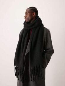 Men's Solid Color Warm Thick Scarf, Fashionable High-End Design With Tassel Decoration, Combining Practicality And Decorativeness, Suitable For Daily Warmth, Travel Or Matching Outfits, Ideal For Autumn And Winter Wear. - Multicolor - View 3