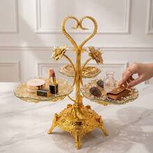 3 -4Tier Golden Heart Display Stand, Luxury European Glass Tabletop Organizer, Metal Decorative Holder For Wedding, Banquet, Home Table Decor, Vanity Jewelry & Trinket Storage - View 1