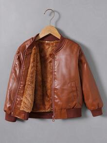Mantel Anak Laki-Laki Muda Kantong Zip Plain Casual - Mocha Brown - View 1