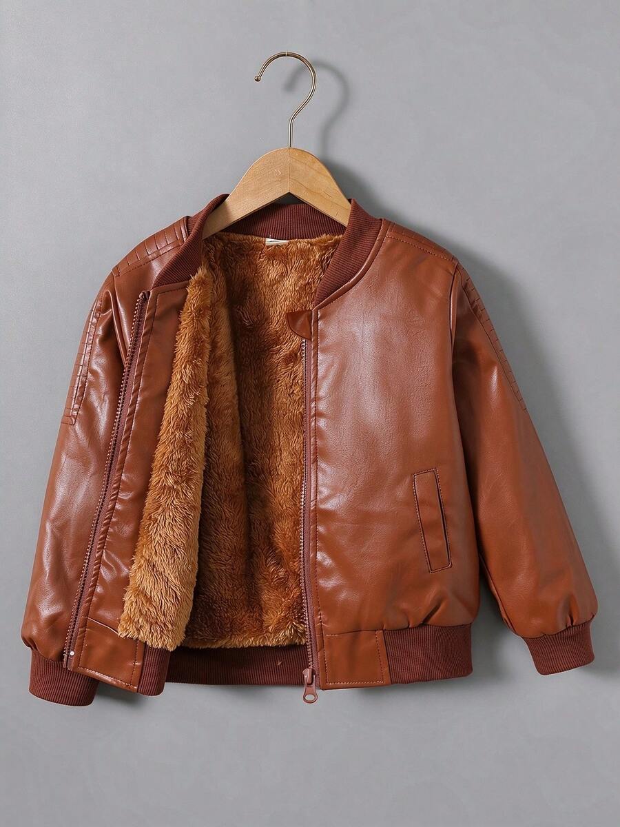 Mantel Anak Laki-Laki Muda Kantong Zip Plain Casual - Mocha Brown - View 1