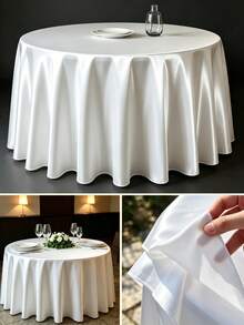 228cm/275cm Round Tablecloth, Satin Fabric 100gsm, Suitable For Indoor/Outdoor Decoration, Wedding, Party, Hotel, Dining Table - White - View 13