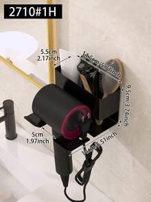 Punch-Free Bathroom Organizer Tray With Hair Dryer Holder – Multi-Functional Wall-Mounted Plastic Storage Rack For Hairdryer, Brushes, And Accessories With Modern Design - Multicolor - View 8