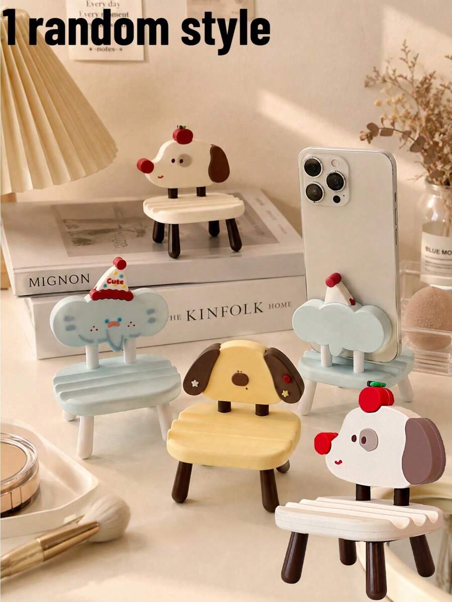 1pc Elephant Chair Phone Stand, Desktop Cartoon Dog Figurine, Slouchy Person's Binge-Watching Gadget, Foldable Tablet Stand - Multicolor - View 1