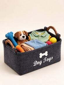 1 Felt Pet Toy Storage Box - Large Capacity Dog And Cat Toy Organizer Basket Pet Supplies And Toy Accessories Keep Home Tidy And Organized Felt Storage Container - Multicolor - View 2