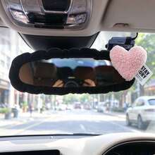 1pc Cute Heart-Shaped Car Rearview Mirror Decorative Cover, Interior Car Decoration Accessory, Rearview Mirror Protective Sleeve, Car Interior Accessories - Heart-shaped Rearview Mirror Cover - View 7