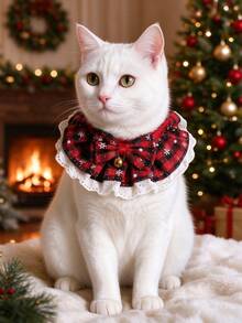Christmas Pet Drool Scarf, Checkered Snowflake Dog And Cat Neck Scarf With Bell Bow, Adjustable Lace Pet Saliva Strap, Suitable For Holiday Party Costumes - Multicolor - View 14