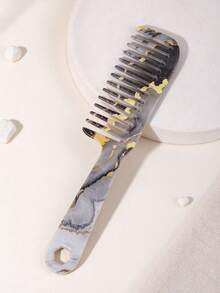 1pc Marble Pattern Wide Tooth Hair Comb, Anti-Static Detangling Hair Comb For Curly Thick Long Hair, Portable Large Handle Hairdressing Comb, Christmas Gift, Salon Home Travel Hairstyle Tool For Women Girls - Multicolor - View 2