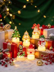 3pcs Christmas LED Tea Light Candles, Flameless Altar Candles, Santa Claus & Snowman Electric Simulation Tea Light Candles, Battery Operated Warm White LED Tea Light Candles, Suitable For Wedding, Tabletop, Christmas Decoration - Multicolor - View 2