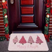 1pc Christmas Theme Pink Christmas Tree Print Welcome Doormat, Polyester Anti-Slip Door Mat, Felt Material Machine Washable, Easy To Clean, Suitable For Pet Mat, Game Room, Bedroom Door, Balcony, Study, RV, Outdoor, Laundry Room, Dining Table, Classic Christmas Elements, Snow Scene Pattern, Winter Decor, Christmas Entrance Decoration, Yard Holiday Arrangement - A - View 5